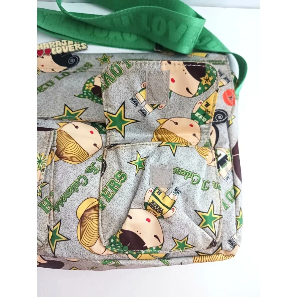 Harajuku Lovers Nylon Messenger Bag Gray / Green AOP Bag Charm 11X4X8